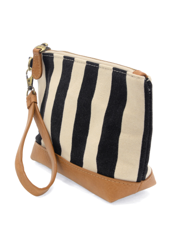 Awning Stripe wristlet [Black-L8283]