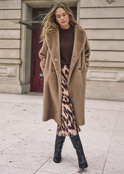 Coat Shawl Collar Faux Fur [Beige-F2637521]