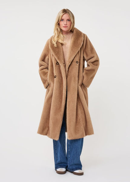 Coat Shawl Collar Faux Fur [Beige-F2637521]
