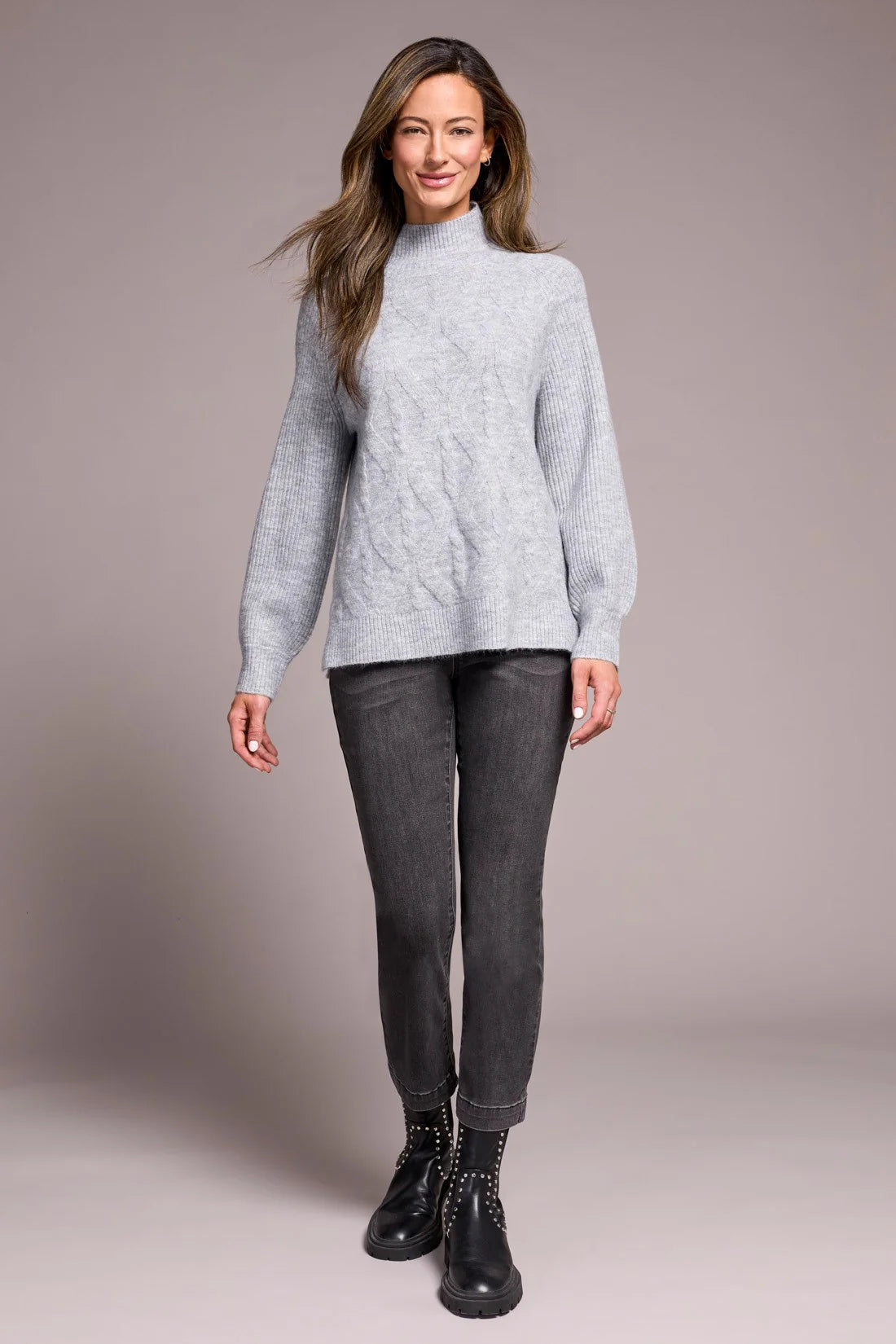 Long Sleeve Mock Neck Sweater [Gray-2322O]