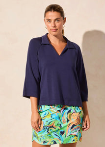 3/4 Sleeve Henley Top [Jet Blue-2137O]