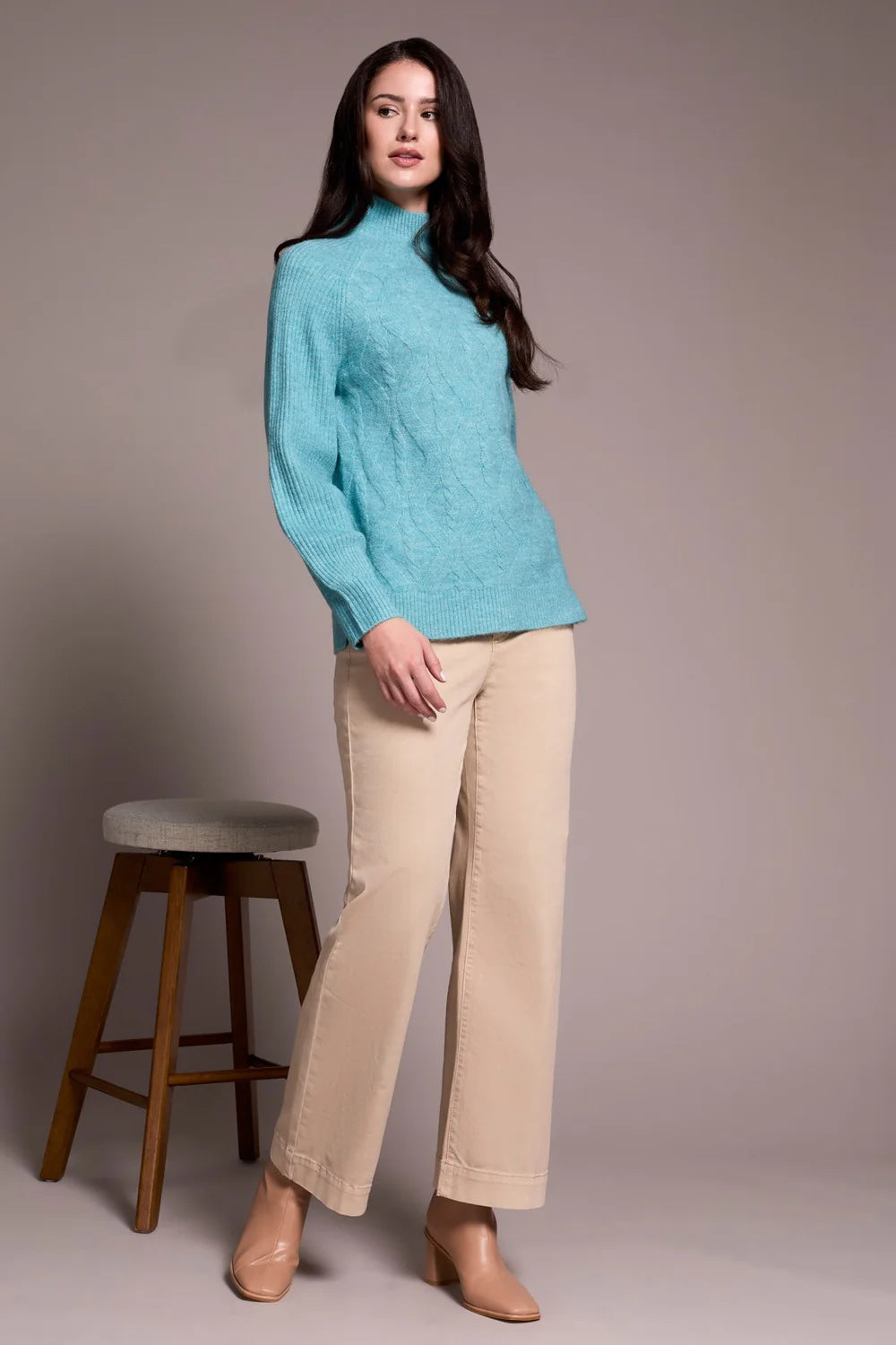Long Sleeve Mock Neck Sweater [Mist Blue-2322O]