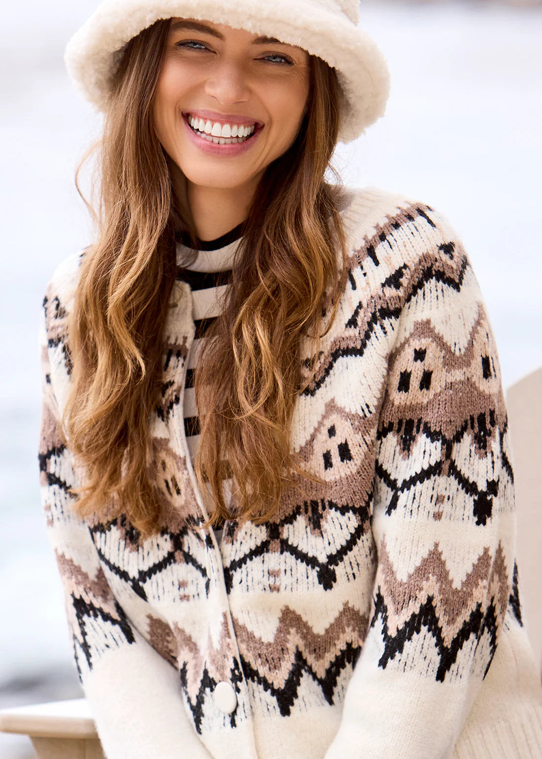 Long Sleeve Button Front Sweater [Moonstone-2312O]