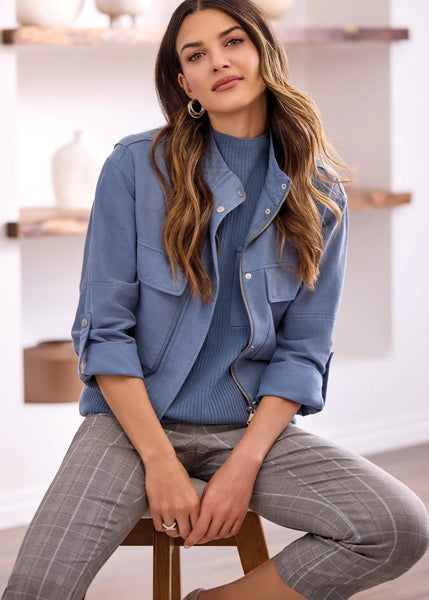 Long Sleeve Zip Front Jacket W Pockets [Slate Blue-2385O]