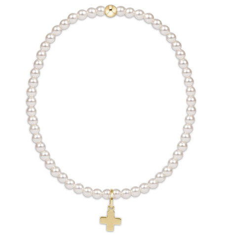 Classic Pearl 3MM Bead Bracelet Signature Cross Gold Charm [BCLPE3SCG]