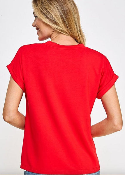 V NECK TEE [Red-TT-9822]