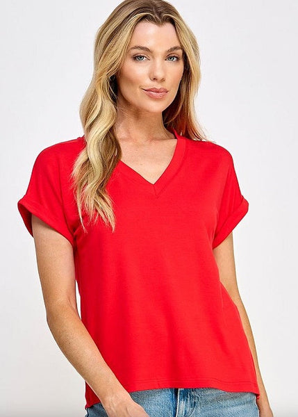 V NECK TEE [Red-TT-9822]