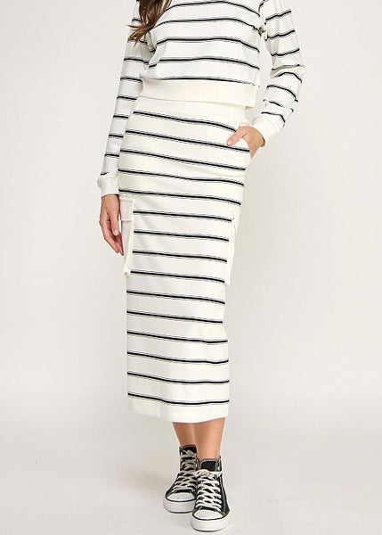 STRIPED CARGO SKIRT [Ivory-TS-10368]