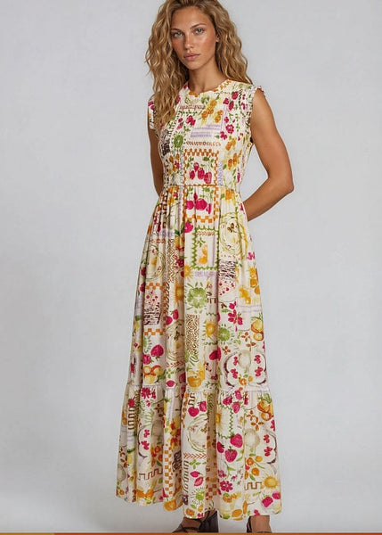 Smocked Bodice Maxi Dress [Multi-TD-10626]