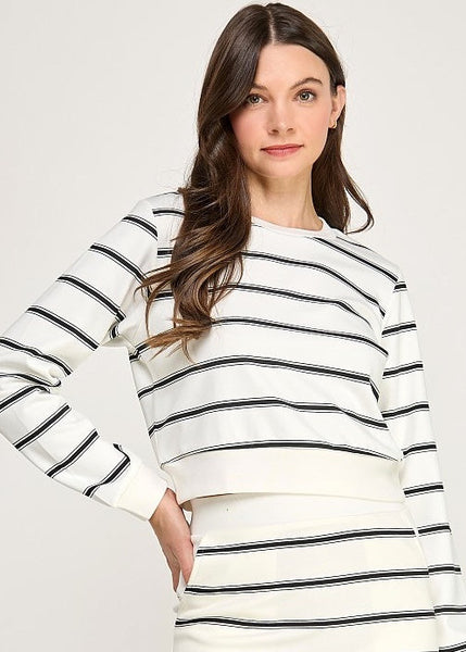 Striped Long Sleeve Sweatshirt [Ivory-TT10367]
