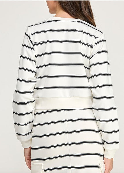 Striped Long Sleeve Sweatshirt [Ivory-TT10367]