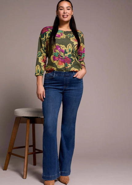 Audrey Pull On Flare Denim Pants [Faded Blue-5860O]