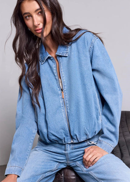 Bubble Denim Jacket W Back Pleats Detail [Oxford Blue-6313O]