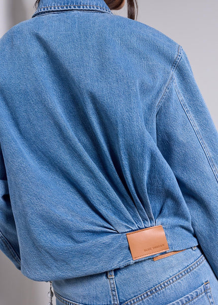 Bubble Denim Jacket W Back Pleats Detail [Oxford Blue-6313O]