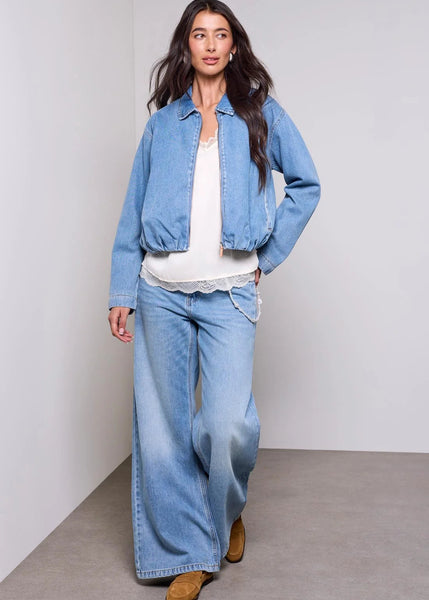 Bubble Denim Jacket W Back Pleats Detail [Oxford Blue-6313O]