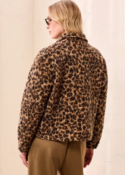BOUCLE BUTTON FRONT ANIMAL PRINT JACKET [Hickory-2370O]