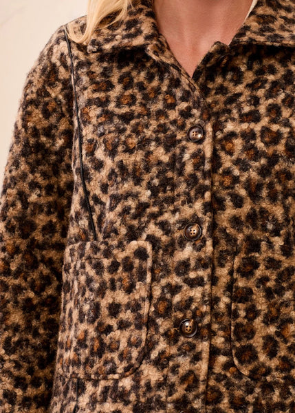 BOUCLE BUTTON FRONT ANIMAL PRINT JACKET [Hickory-2370O]