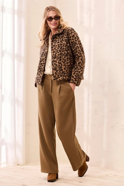 BOUCLE BUTTON FRONT ANIMAL PRINT JACKET [Hickory-2370O]