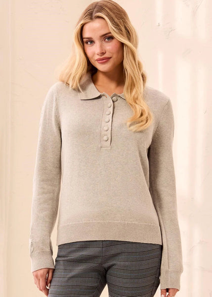 Long Sleeve Polo Sweater [Lt Grey Mix-3214O]