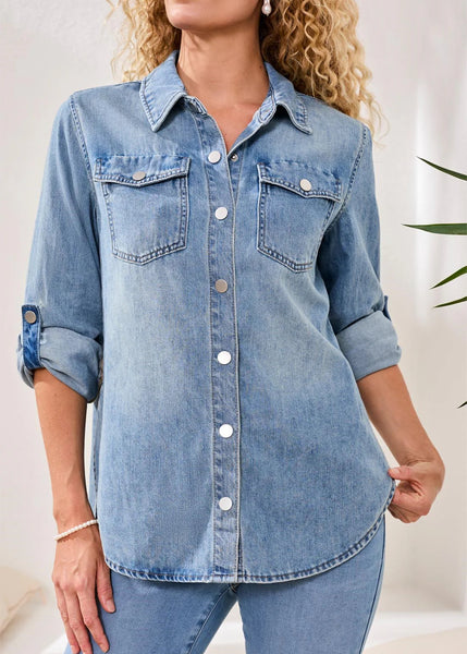 Classic Denim Shirt Rollup Sleeves [Ocean Wash-6103O]