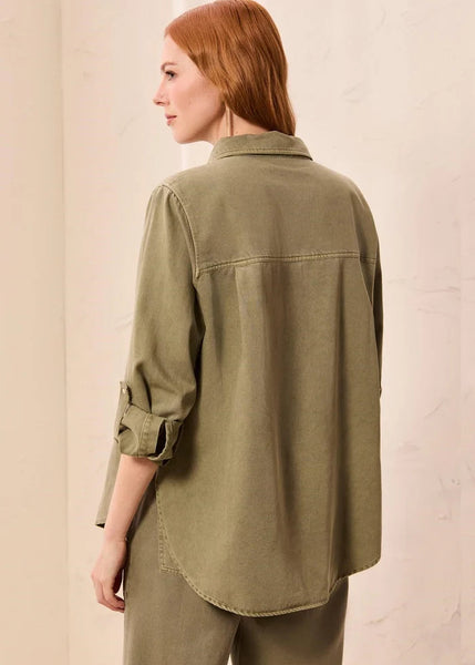 Classic Denim Shirt Roll Up Sleeves [Olive Stone-6103O]