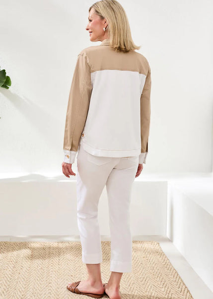 LS Button Front Color Block Jacket [Beach-3113O]