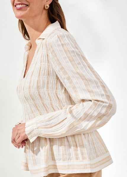 L/S Blouse W Smocking Top [Sesame-2486O]