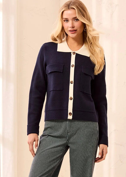 Long Sleeve Sweater Cardigan Collar and Pockets [Sapphire-3189O]