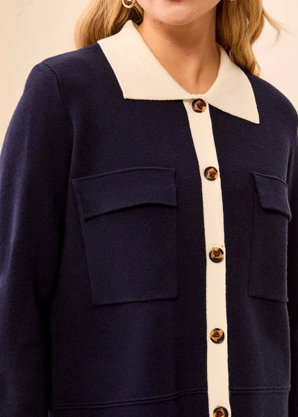 Long Sleeve Sweater Cardigan Collar and Pockets [Sapphire-3189O]