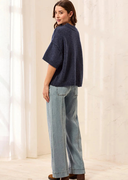 Lofty Elbow Sleeve Crew Neck Sweater [H. Nightfall-6278O]