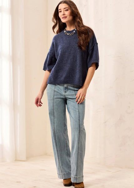 Lofty Elbow Sleeve Crew Neck Sweater [H. Nightfall-6278O]