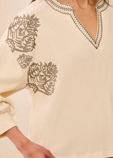 3/4 Sleeve Notch Collar Top [Moonstone-3157O]