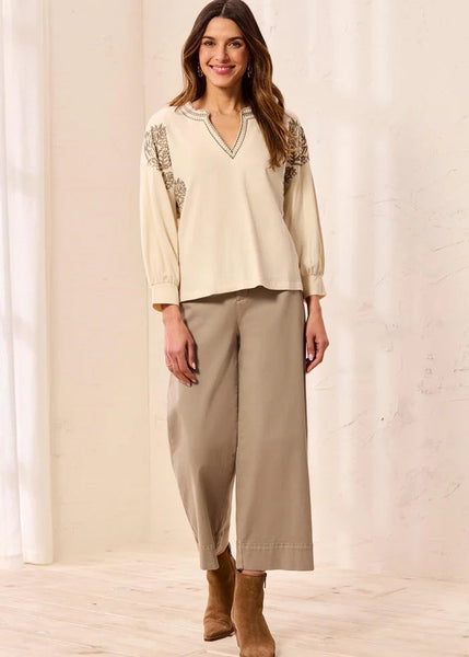 3/4 Sleeve Notch Collar Top [Moonstone-3157O]
