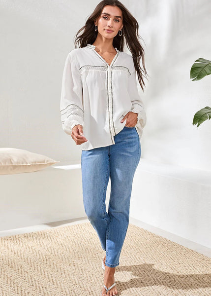 Button Front Novelty Blouse [Eggshell-6217O]