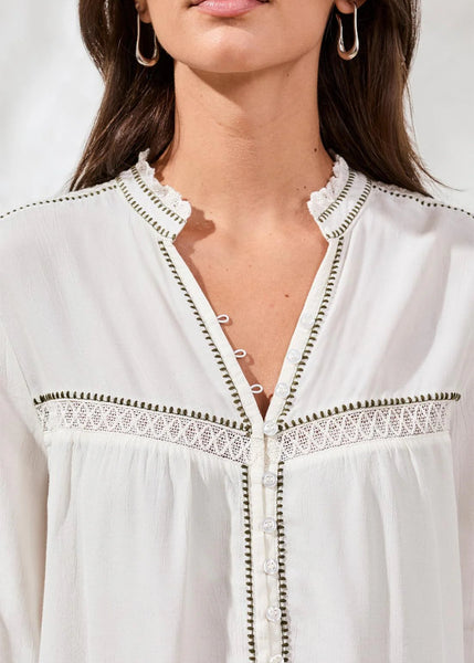 Button Front Novelty Blouse [Eggshell-6217O]