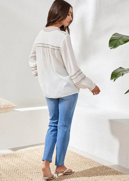 Button Front Novelty Blouse [Eggshell-6217O]