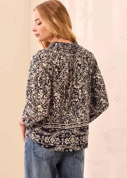 Blouse With Embroidery and Tassle [Black/White-6341O]