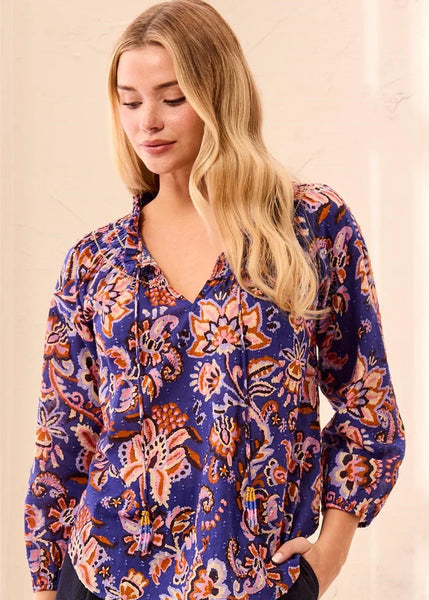 Blouse Embroidery W Tassel [Electric Blue-6341O]