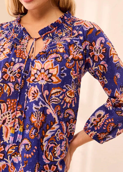 Blouse Embroidery W Tassel [Electric Blue-6341O]