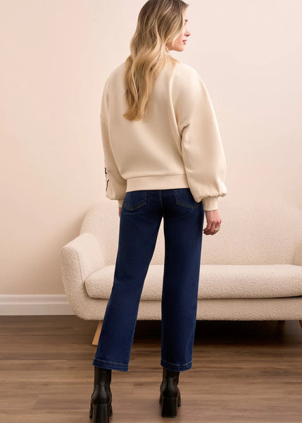 LS Crewneck Top W Embroidery [Moonstone-2337O]