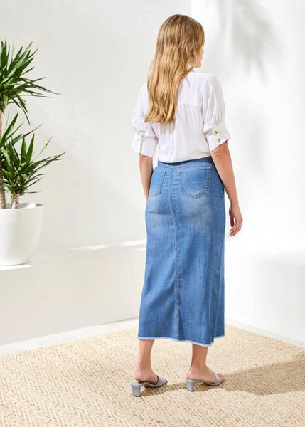 Full Length Denim Skirt [Fjord Blue-5407O]