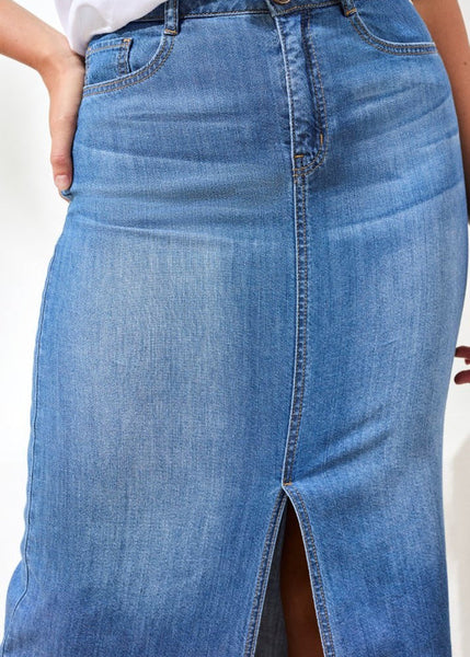 Full Length Denim Skirt [Fjord Blue-5407O]