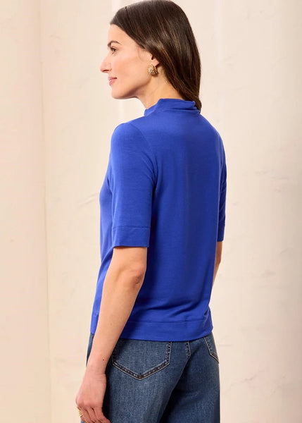 Funnel Neck Elbow Sleeve Knit Top [Electric Blue-6300O]