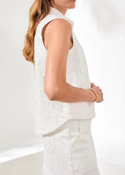 Crop Sleeveless Button Down Shirt [White-6123O]