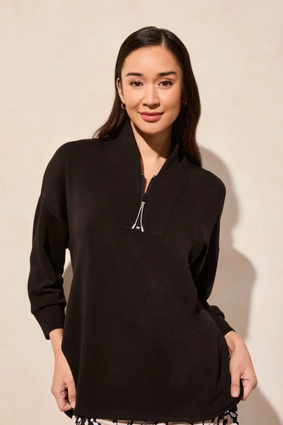 3/4 Sleeve Top Zipper [Black-2040O]