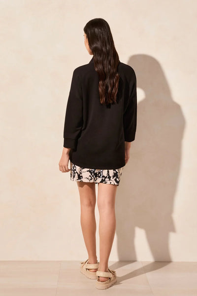 3/4 Sleeve Top Zipper [Black-2040O]