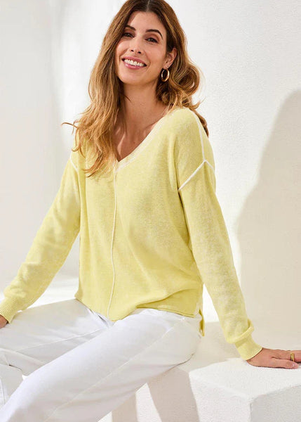LS V-Neck Sweater W Special Wash Effect [Lemongrass-5394O]