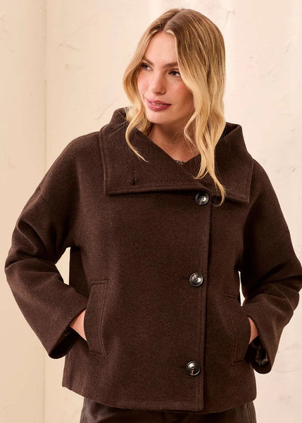Lofty Chic Funnel Neck Jacket [SADDLE BROWN-6343O]