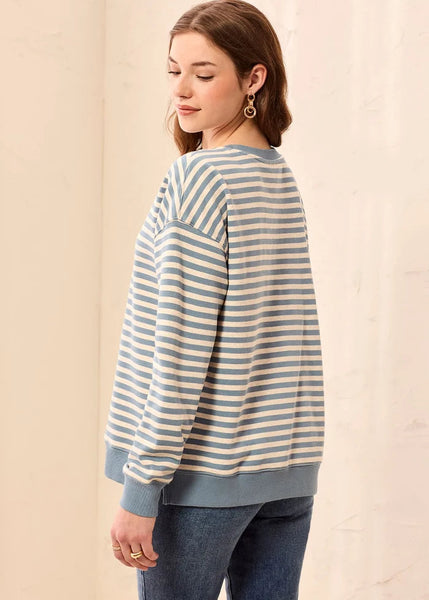 Long Sleeve Crewneck Top W Combo [Blue Fog-2487O]