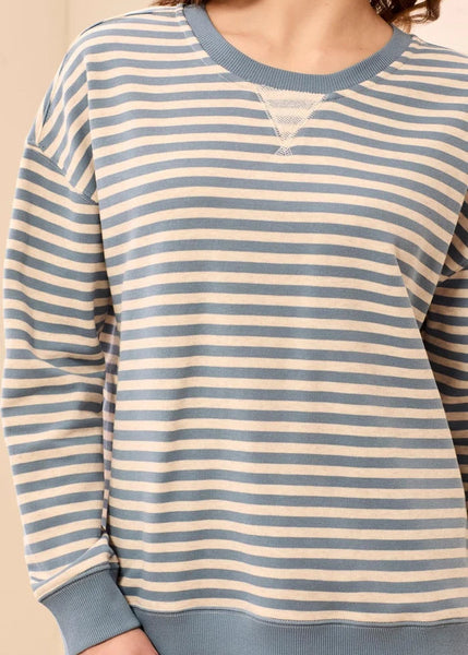 Long Sleeve Crewneck Top W Combo [Blue Fog-2487O]